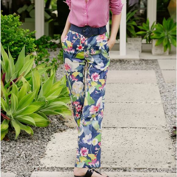 J. MCLAUGHLIN Broderick Tropical Floral Reef Wide Leg Pants Sz 2 {3Z7} - Picture 1 of 7